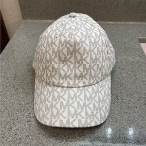 Michael Kors Ivory and Light Gray MK Monogram Baseball Cap
